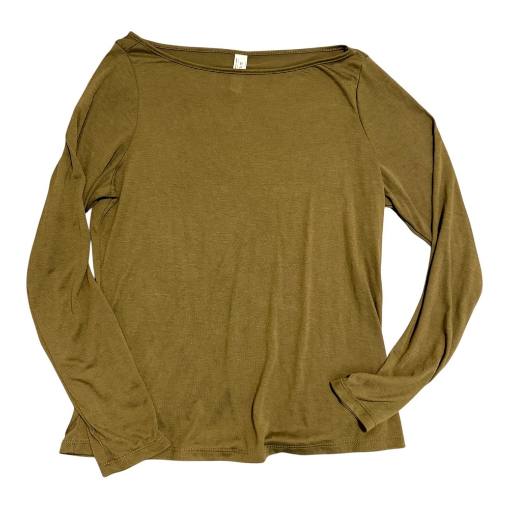 Auden Women's Olive Green Boat Neck Long Sleeve Soft Sleep Top Size L